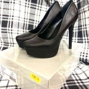 Jessica Simpson Womens Black Leather Waleo Platform Pump Heel Stiletto Size 8.5